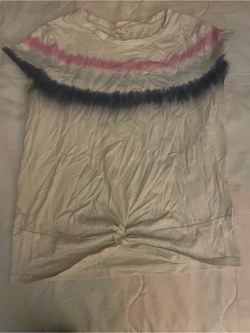Aeropostale White Short Sleeve Tie-Dye Crewneck Tee with Pink and Navy Stripes